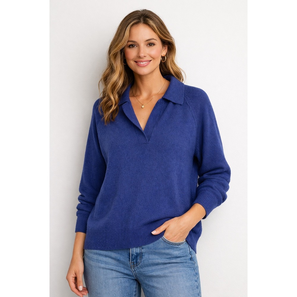 NWT‎ Natural Life Blue Polo Sweater Womens S Textured Knit V-Neck Lightweight